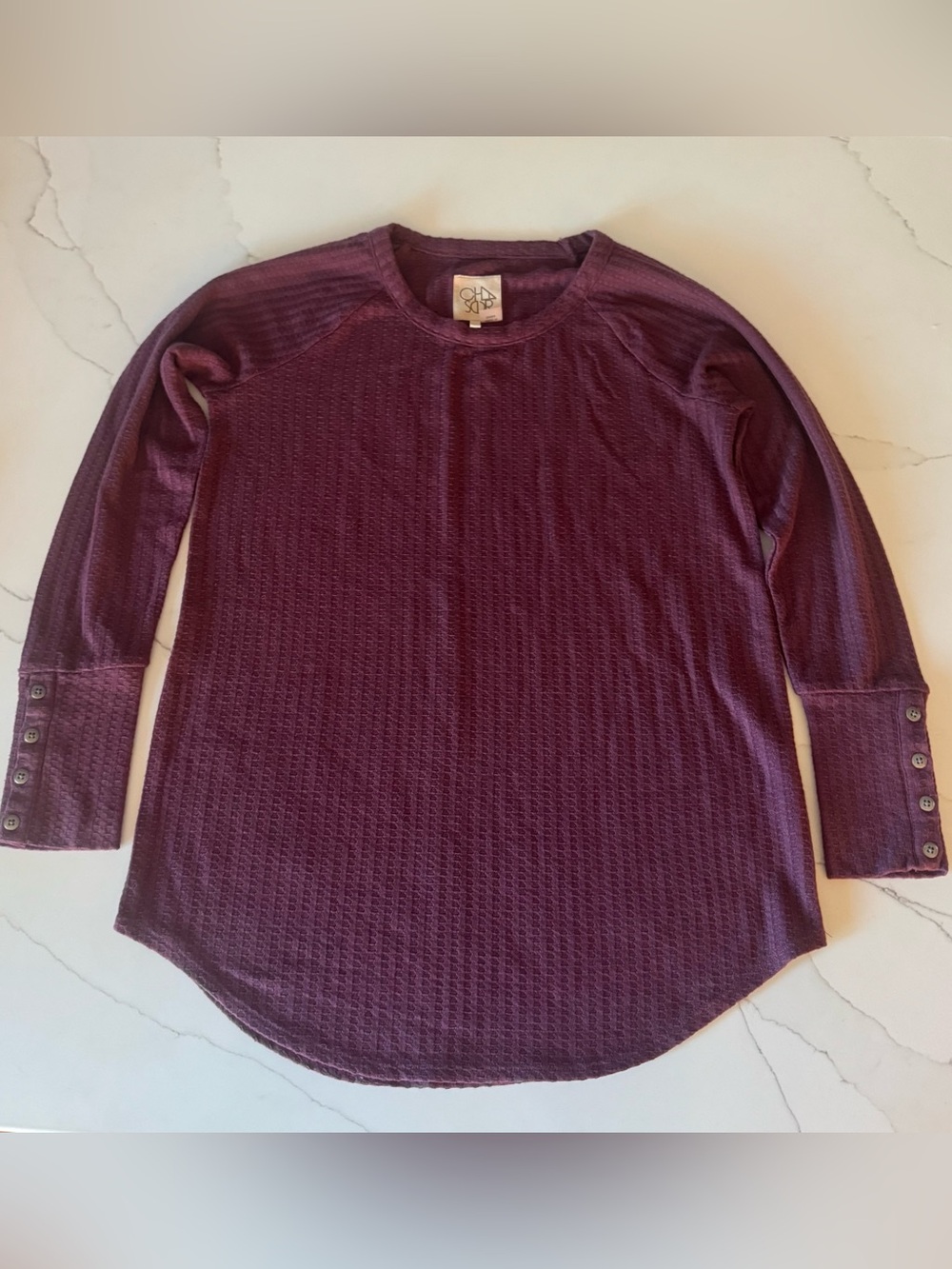 Chaser Waffle Thermal Long Sleeve Tunic Top Purple Plum Size M Button Cuffs